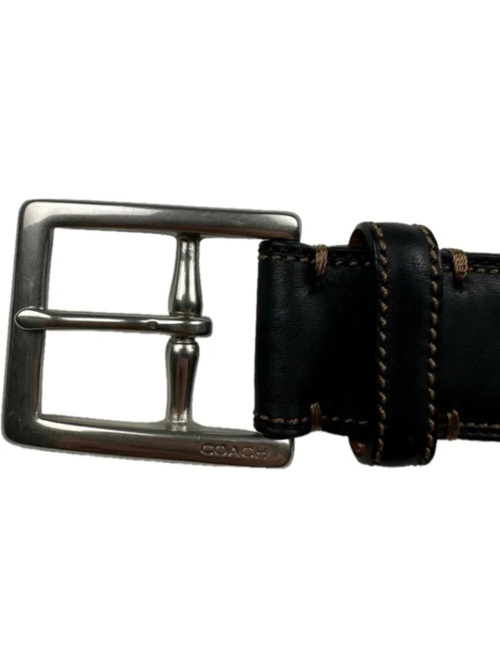 Coach 3752 Mens Dress Belt 42 Black Calfskin Leather Nickel Brass Buckle
